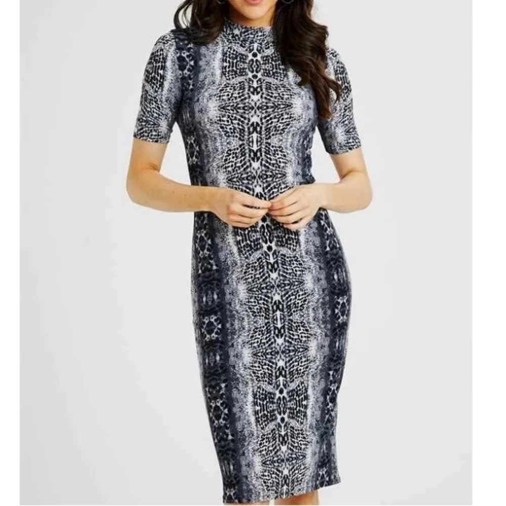 Altar’d State Mock Neck Short Sleeve Reptile Print Midi Dress